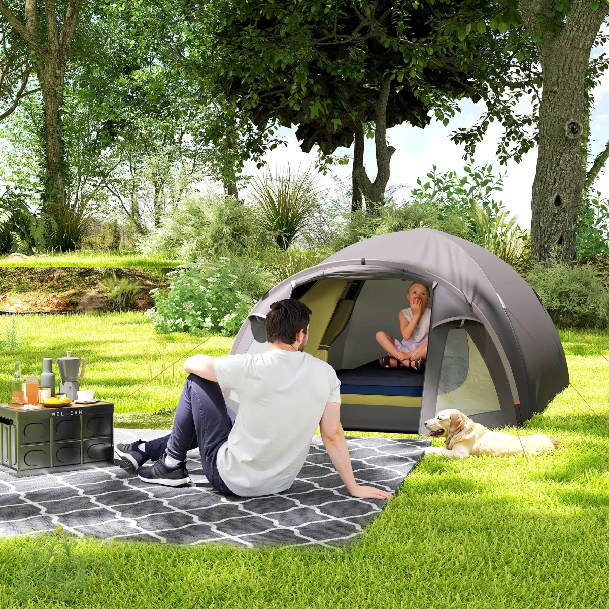 Nancy's Guiglia Kampeertent - Campingtent - 2-4 Personen - Zwart - 330 x 190 x 120 cm - Afbeelding 5